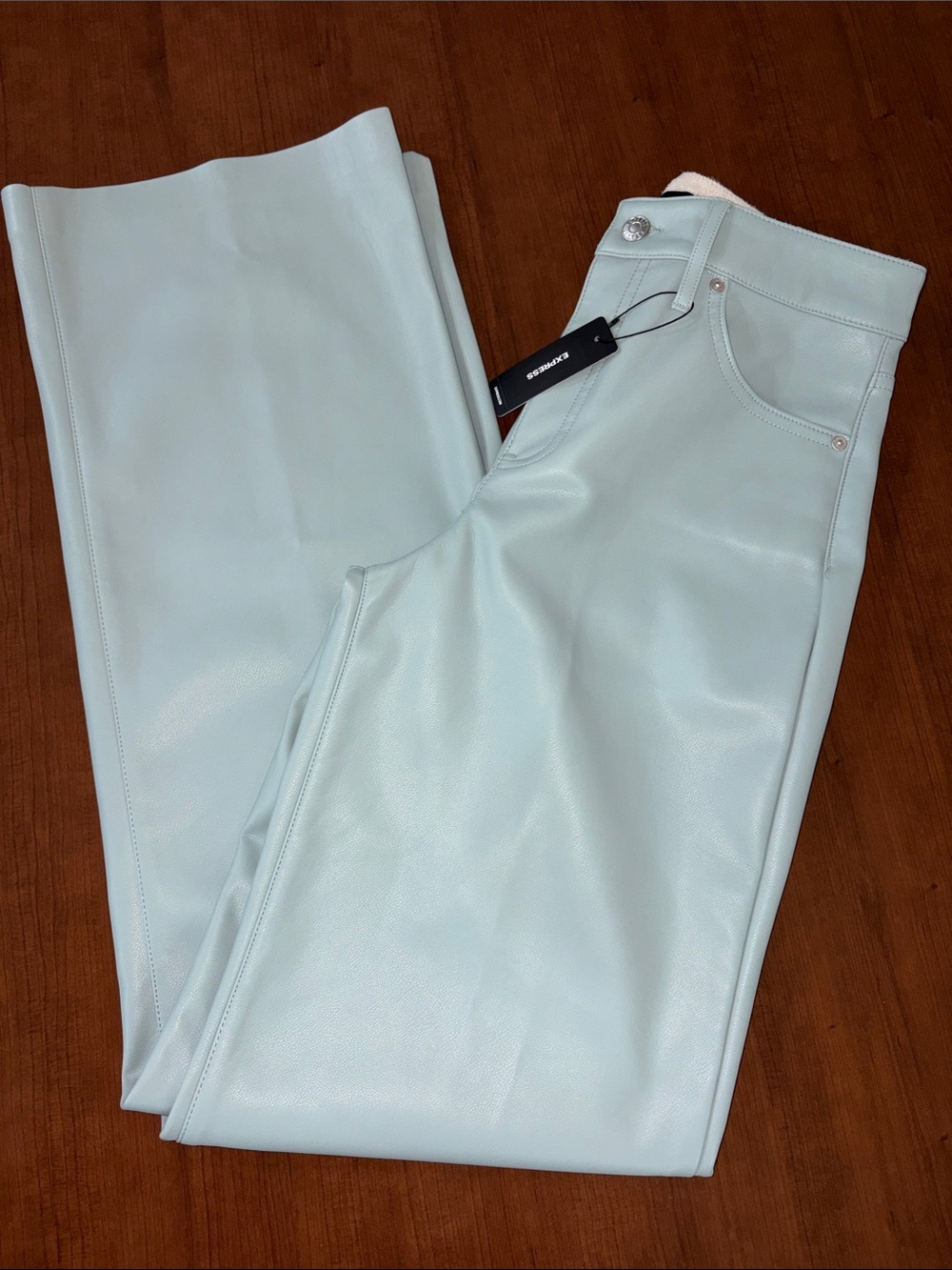 Express Pale Blue Vegan Leather Straight Jeans 2R‎